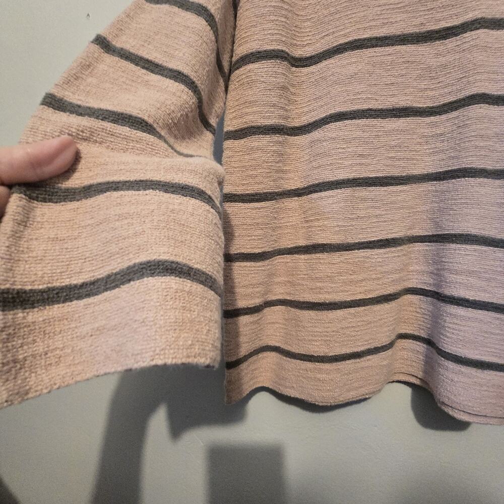 J Jill Striped Hooded Sweater Womens MED Tan Cotton Summer Beachy Coastal EUC - Picture 2 of 10
